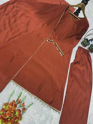 Brown silk blend lace anarkali set 3