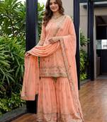 Orange faux georgette embroidered sharara set