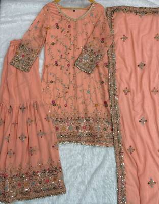 Orange faux georgette embroidered sharara set 2