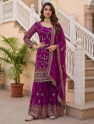 Rani pink faux georgette embroidered sharara set 1