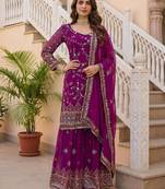 Rani pink faux georgette embroidered sharara set