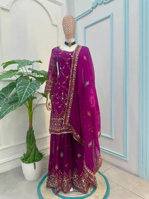 Rani pink faux georgette embroidered sharara set 2