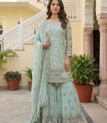 Sea green faux georgette embroidered sharara set