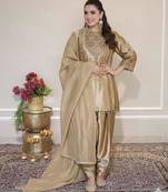 Gold silk blend embroidered salwar kameez