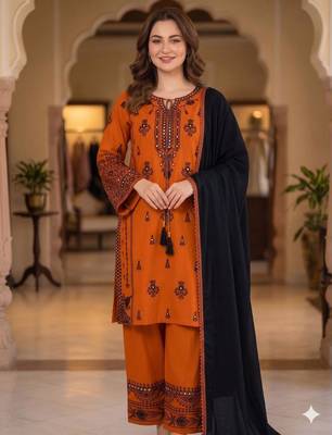 Orange silk blend embroidered palazzo set 2