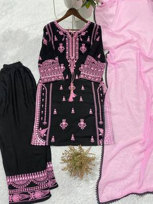 Black silk blend embroidered palazzo set 2