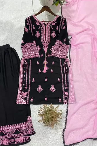 Black silk blend embroidered palazzo set