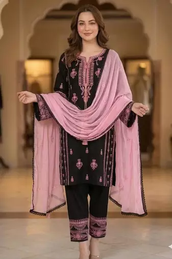Black silk blend embroidered palazzo set