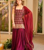 Red faux georgette embroidered palazzo set