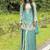 Sea green silk blend embroidered palazzo set