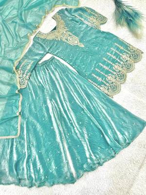 Sea green silk blend embroidered palazzo set 4