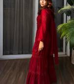 Red rayon embroidered sharara set