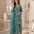 Teal silk blend embroidered salwar kameez