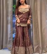 Maroon crepe embroidered sharara set
