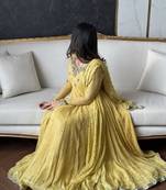 Yellow faux georgette embroidered anarkali set