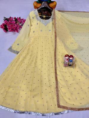 Yellow faux georgette embroidered anarkali set 3