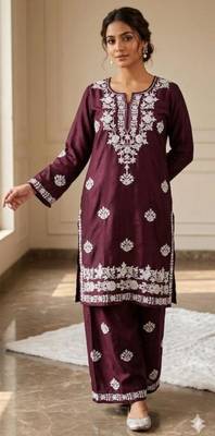 Wine rayon embroidered kurta set 2
