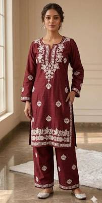 Maroon rayon embroidered kurta set 2