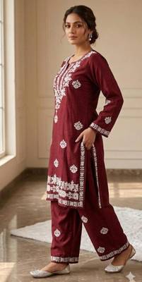 Maroon rayon embroidered kurta set 3