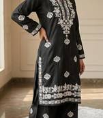 Black rayon embroidered kurta set