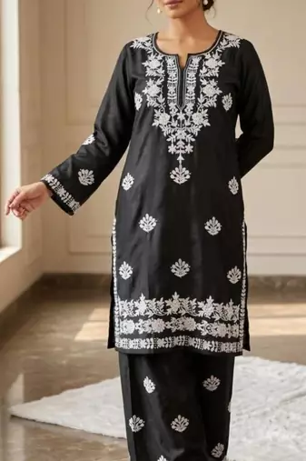 Black rayon embroidered kurta set