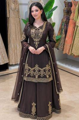 Black crepe embroidered sharara set 1