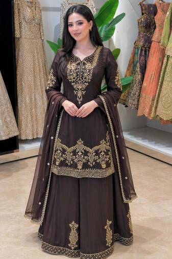 Black crepe embroidered sharara set
