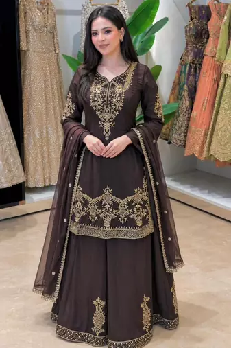 Black crepe embroidered sharara set