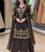 Black crepe embroidered sharara set