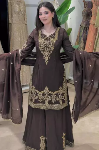 Black crepe embroidered sharara set