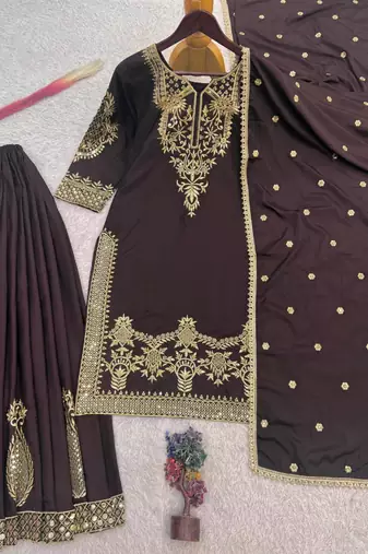 Black crepe embroidered sharara set