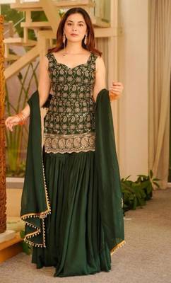 Green faux georgette embroidered palazzo set 4