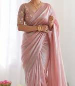 New trendy latest  peach shimmer saree with matching embroidered blouse