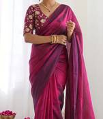 New trendy latest  wine shimmer saree with matching embroidered blouse