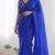 New trendy latest  royal blue shimmer saree with matching embroidered blouse