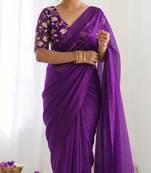 New trendy latest  purple shimmer saree with matching embroidered blouse