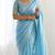 New trendy latest  sky blue shimmer saree with matching embroidered blouse