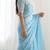 New trendy latest  sky blue shimmer saree with matching embroidered blouse