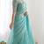 New trendy latest  turquoise shimmer saree with matching embroidered blouse