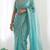 New trendy latest  turquoise shimmer saree with matching embroidered blouse