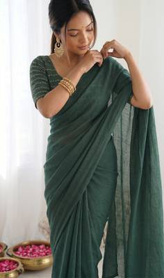  dark bottle green solid saree with embellished blouse 2