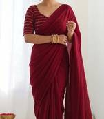 New trendy elegant blood red solid saree with embellished blouse