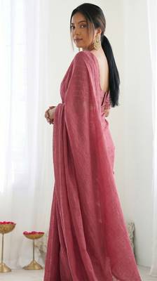 New trendy elegant peach solid saree with embellished blouse 2