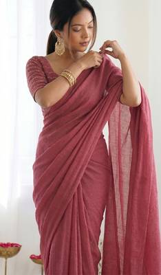 New trendy elegant peach solid saree with embellished blouse 3