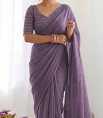 New trendy elegant lavendar solid saree with embellished blouse