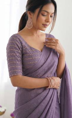 New trendy elegant lavendar solid saree with embellished blouse 2