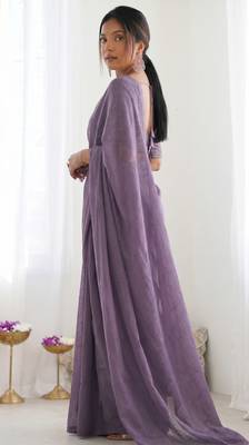 New trendy elegant lavendar solid saree with embellished blouse 3