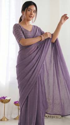 New trendy elegant lavendar solid saree with embellished blouse 4