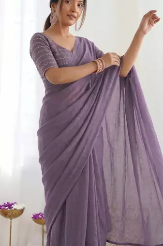 New trendy elegant lavendar solid saree with embellished blouse