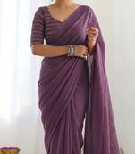 New trendy elegant purple solid saree with embellished blouse